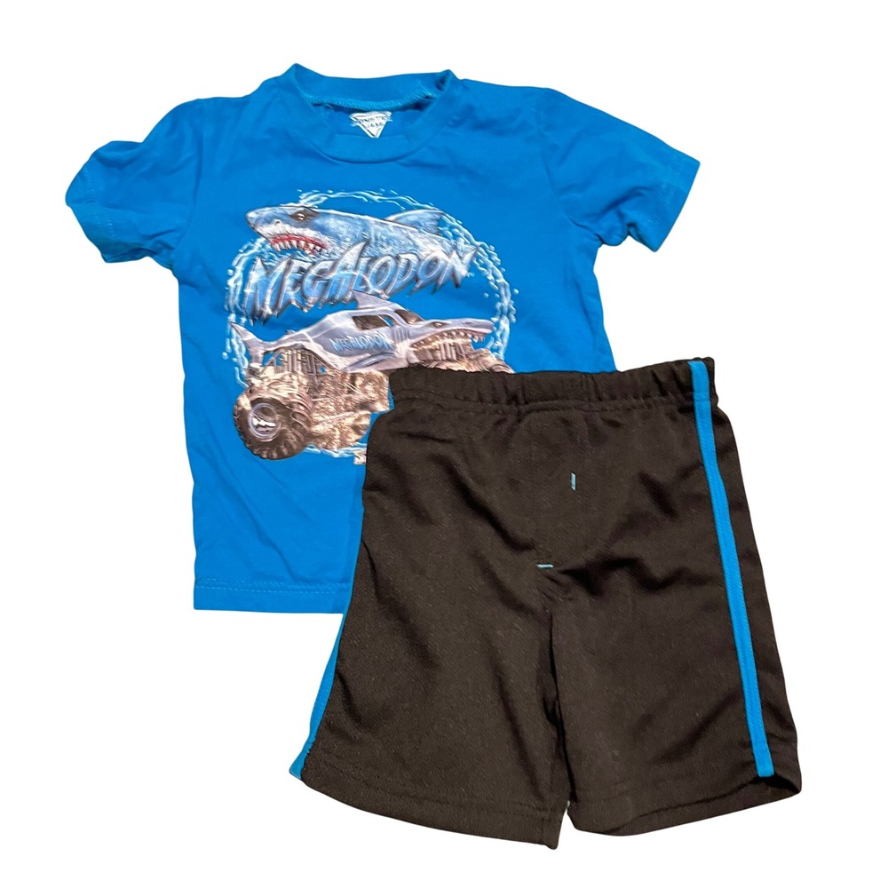 Monster Jam Megalodon Toddler Boys Blue T-Shirt and Shorts Set Size 3T